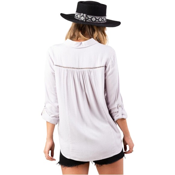 LOVESTITCH The Overtime lavender v-neck button up shirt size small - Picture 11 of 12